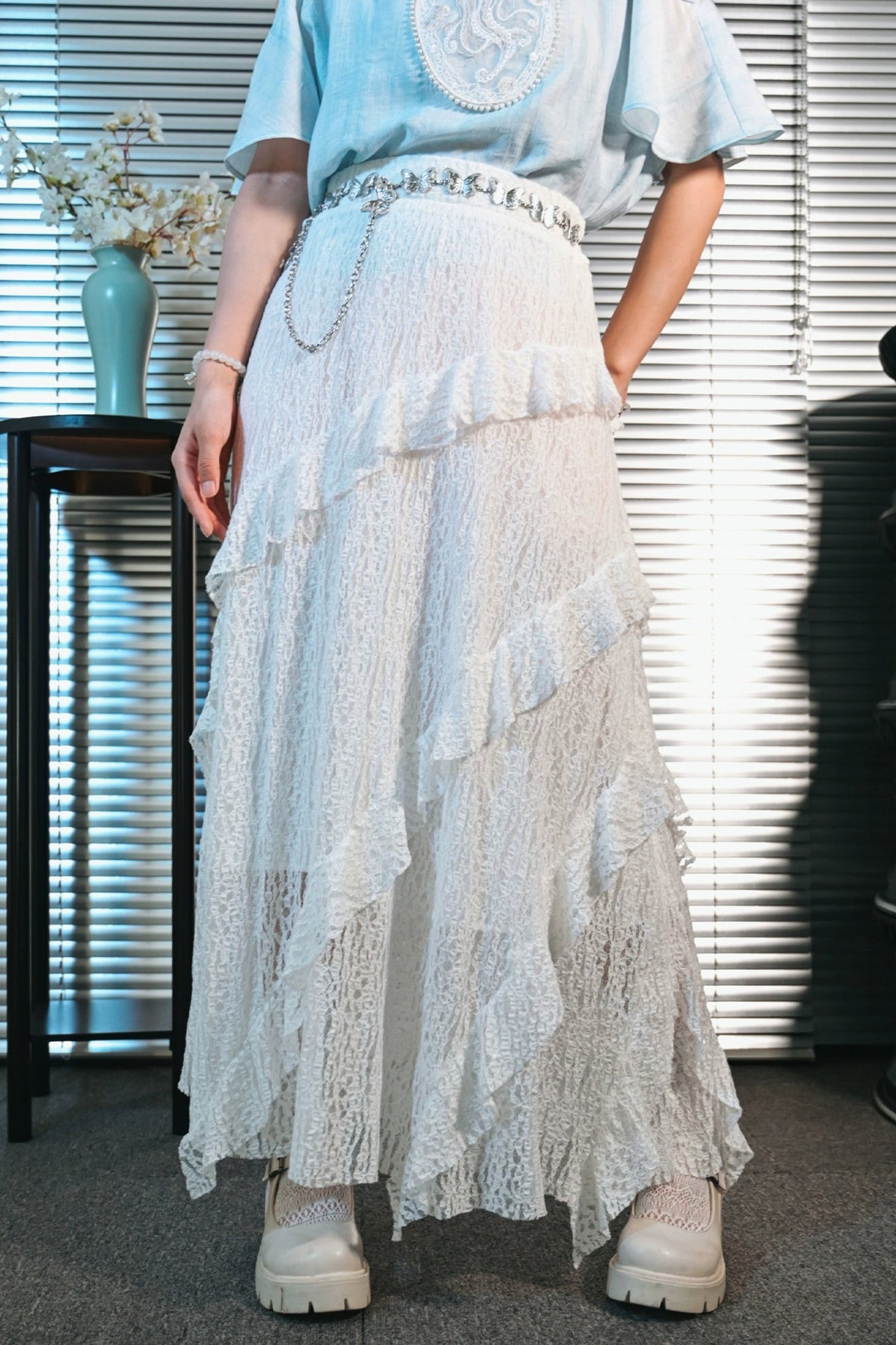 フリンジデザインロングスカート