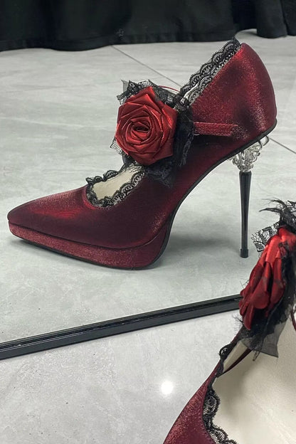 Gothic Rose Pointed Toe High Heels