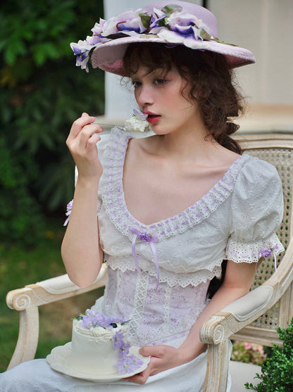 Puff Sleeve Purple Flower Dress