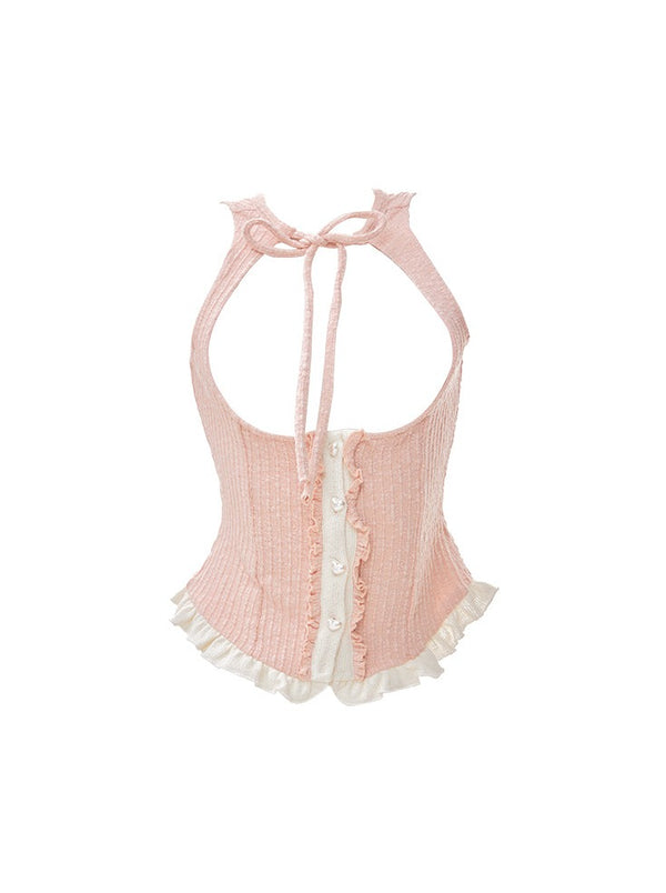 Sweet girly vest + off-the-shoulder top + cake ruffle skirt