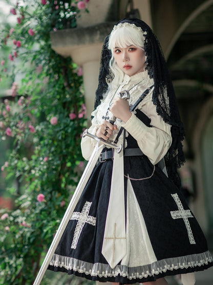 Cross Elegant Lolita Dress + Short Jacket + Hairband + Veil + Collar