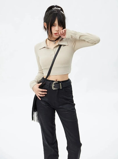 Polo collar short tops