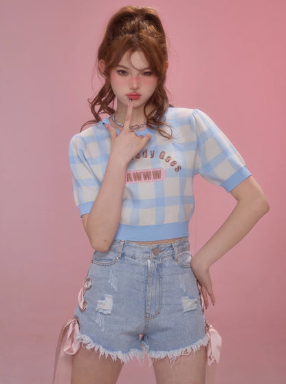 Gingham Check American Short Tops