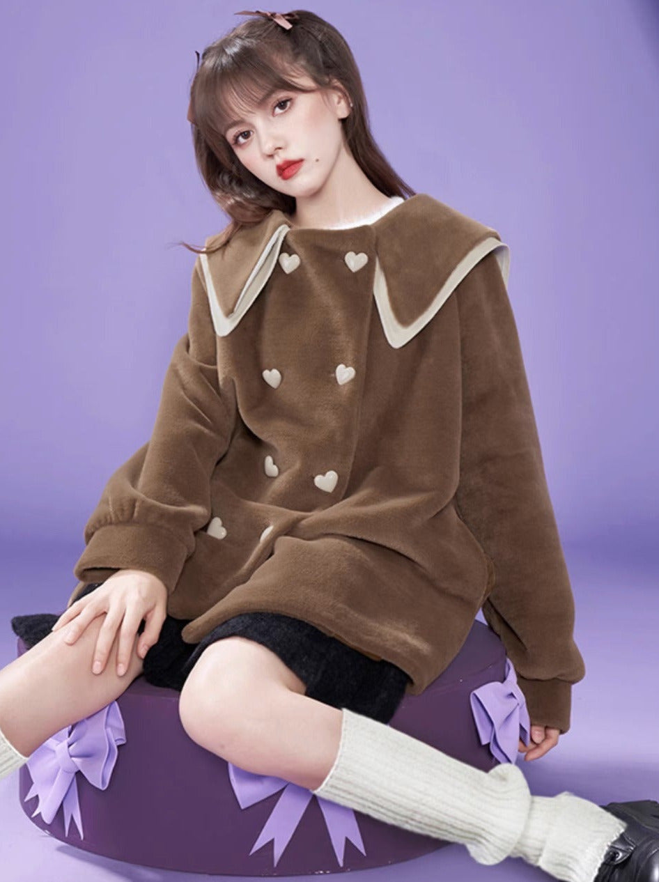 Brown Lapel Short Loose Warm Fur Coat