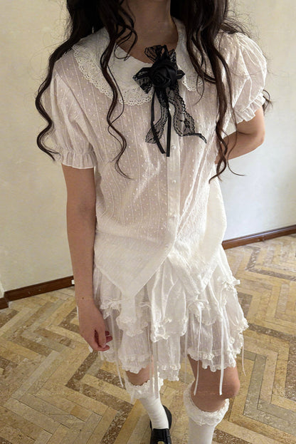 Camisa de algodón con mangas abullonadas de muñeca de cuento de hadas