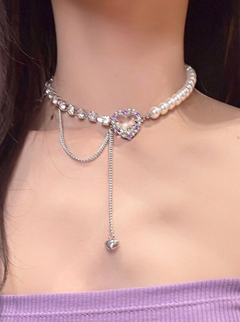 Purple diamond necklace + piercing + ring