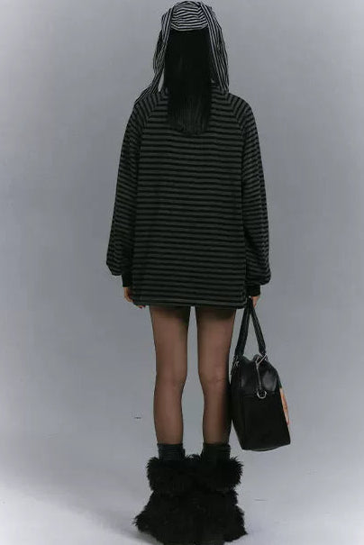 バイカラーラグランルーズトップス