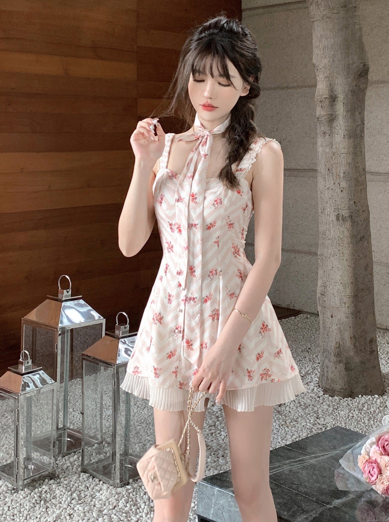 [Pre-order item] Sweet Retro Girly Flower Camisole Dress