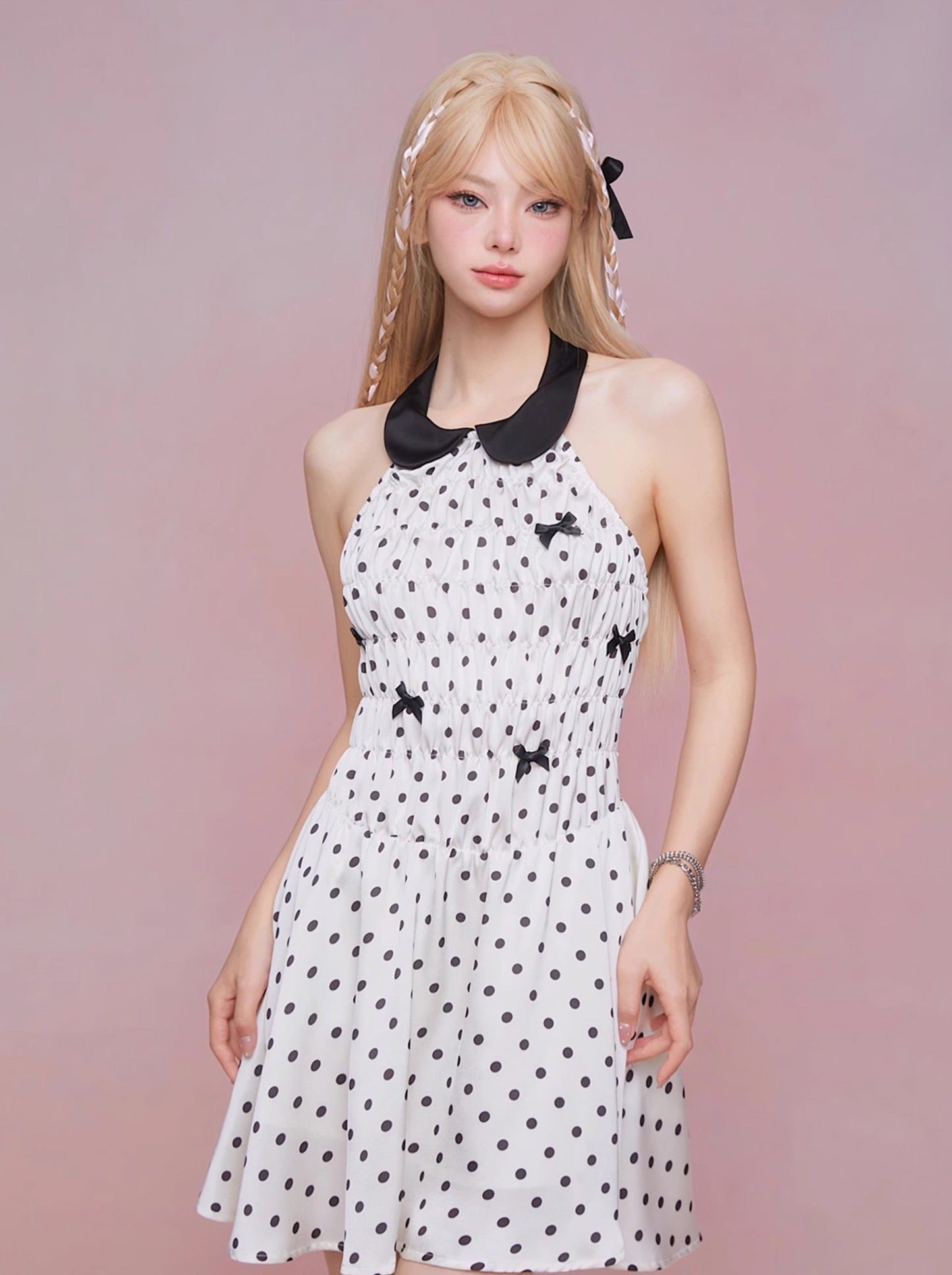 Dot Waltz French Retro Doll Collar Sleeveless Dress