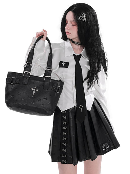 gothic cross embossed shoulder bag