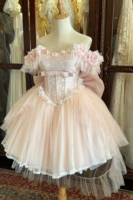 ライトピンキースイートロリータドレス+リボンテール