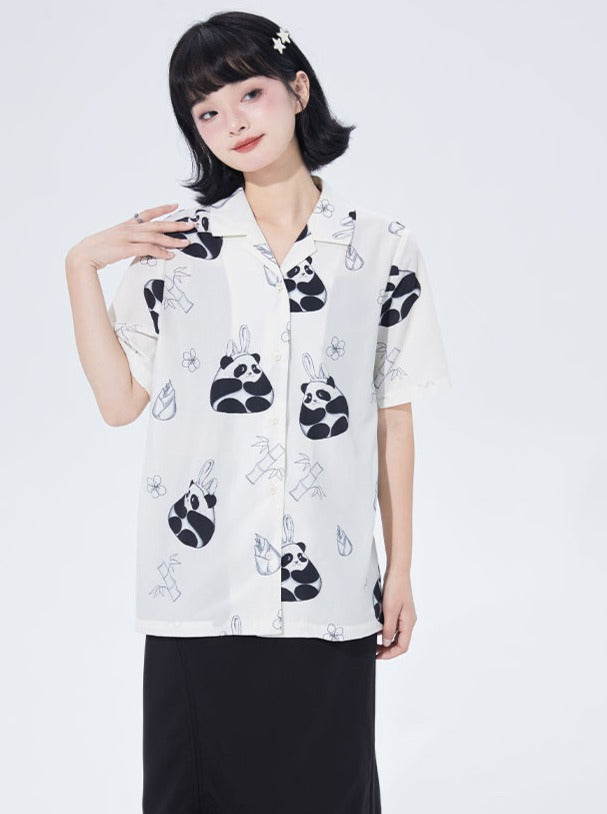 熊猫打印诡计的夏季衬衫
