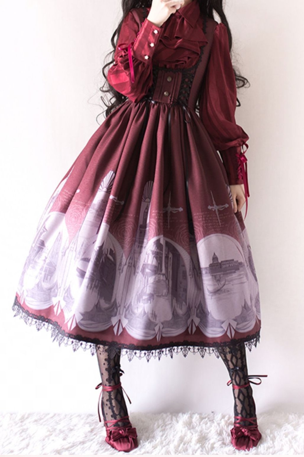 [September 30 reservation deadline] Elegant Gothic Print Lace Suspender Dress