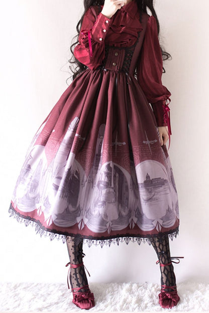 [September 30 reservation deadline] Elegant Gothic Print Lace Suspender Dress