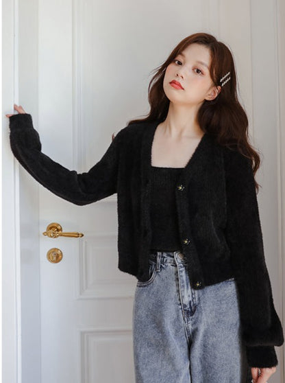 Milk fur cardigan + fur camisole