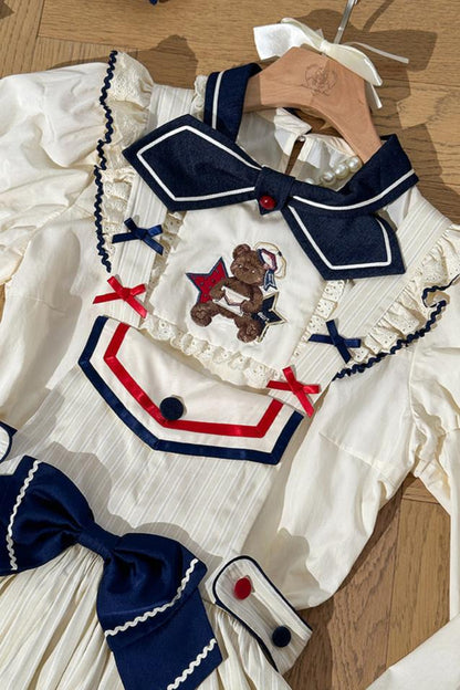 [Reservation deadline on October 8] Navy Bear Original Lolita Fake Two Piece Dress + One Piece + Tops + Suspender Dress