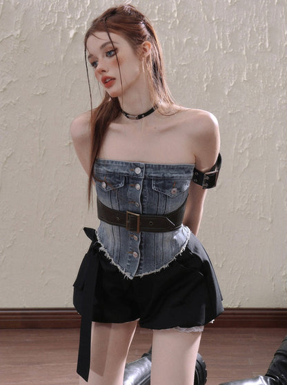 Fine blue denim tube top