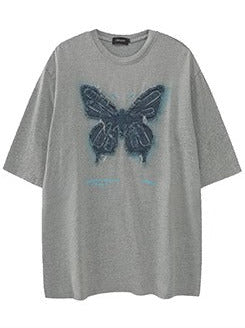 American Retro Butterfly Ergain Broy Dary Over -size T -shirt