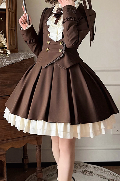 【9月19日予約締切】Classic Brown Rose Embroidered Lace Trim Jacket