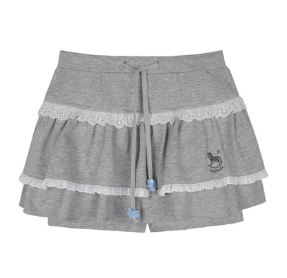 Grauer Rock mit Pferde-Stickerei