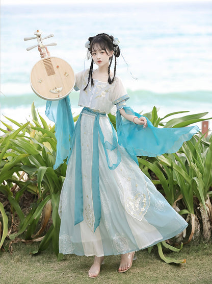 Blue Folding Sea China Embroidery Fairy Suit