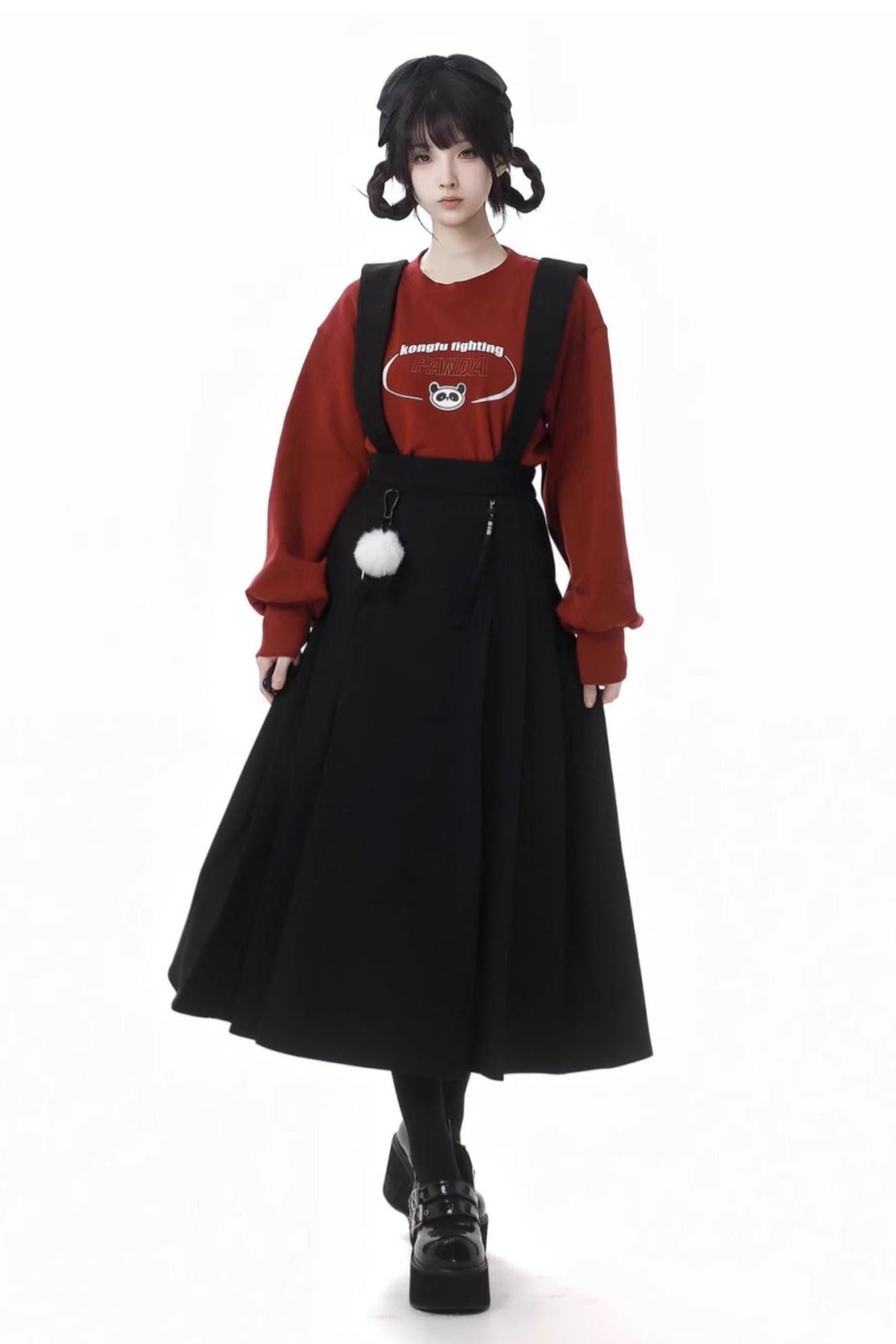 Pinsafik [Tachikawa] red and black temperament New Year's suspender skirt wool collar jacket looks thin New Year's Eve 