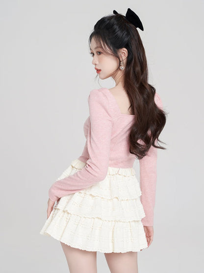 Frilled Heart Cardigan + Lace Frill Skirt