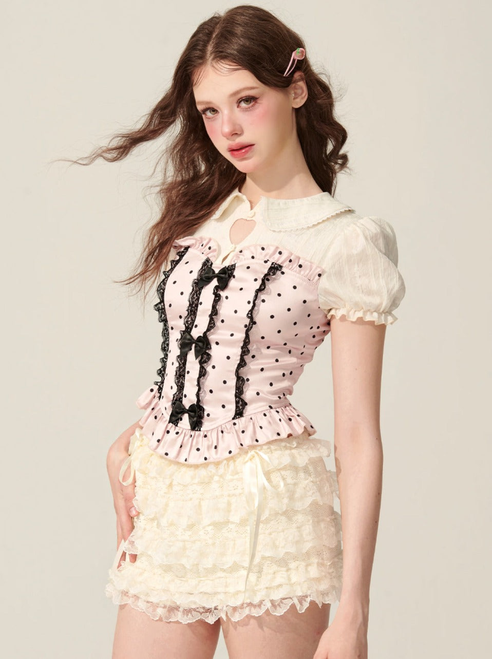 [5월 31일 20시 판매] 덜 눈이 섬세한 발레 핑크 숄더 반팔 티셔츠 여성 여름 퍼프 슬리브