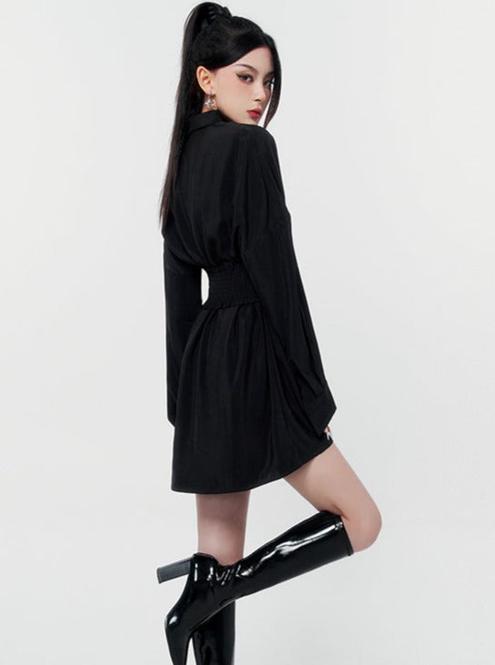 Dark satin waistband shirt dress 