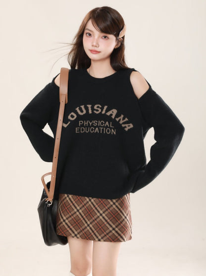 Open Shoulder Round Neck Knit Sweater