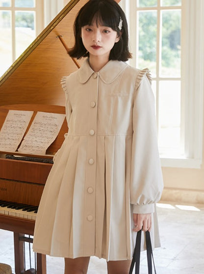 Retro Window Back Ribbon Pleated Coat