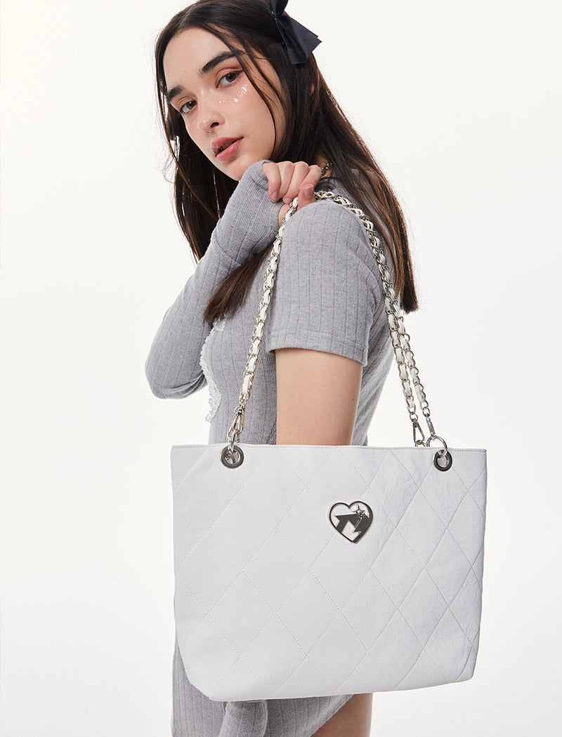 Diamond Stitch Style Pattern Leather Tote Bag