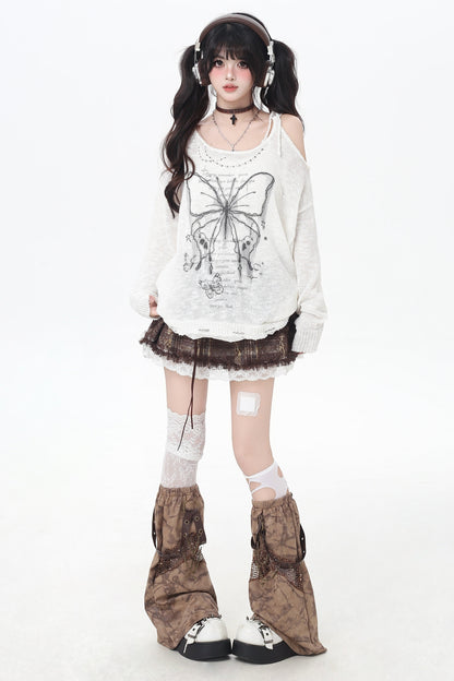 レイジーカットアウトオフショルダーレーストップス