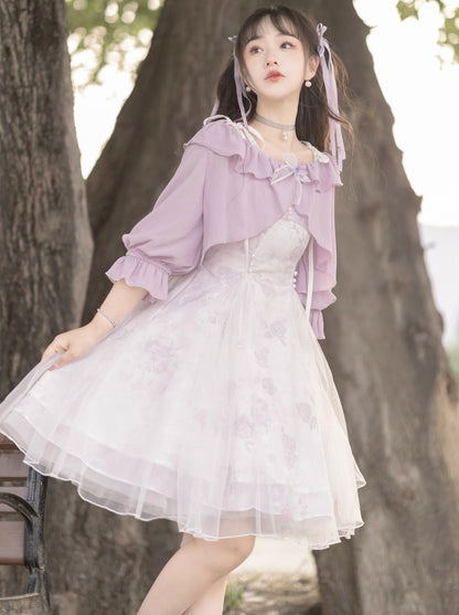 Sweet Purple Top + Flower Camisole Skirt