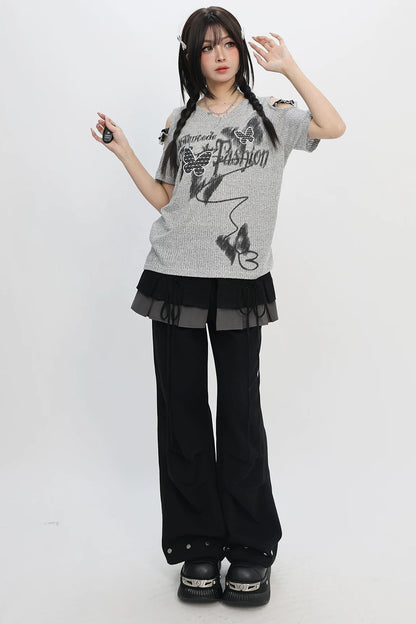 バタフライグラフィティオフショルダートップス