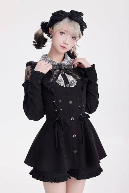 [Reserved product] Race Shear Shoulder Frill Ribbon Design Suit