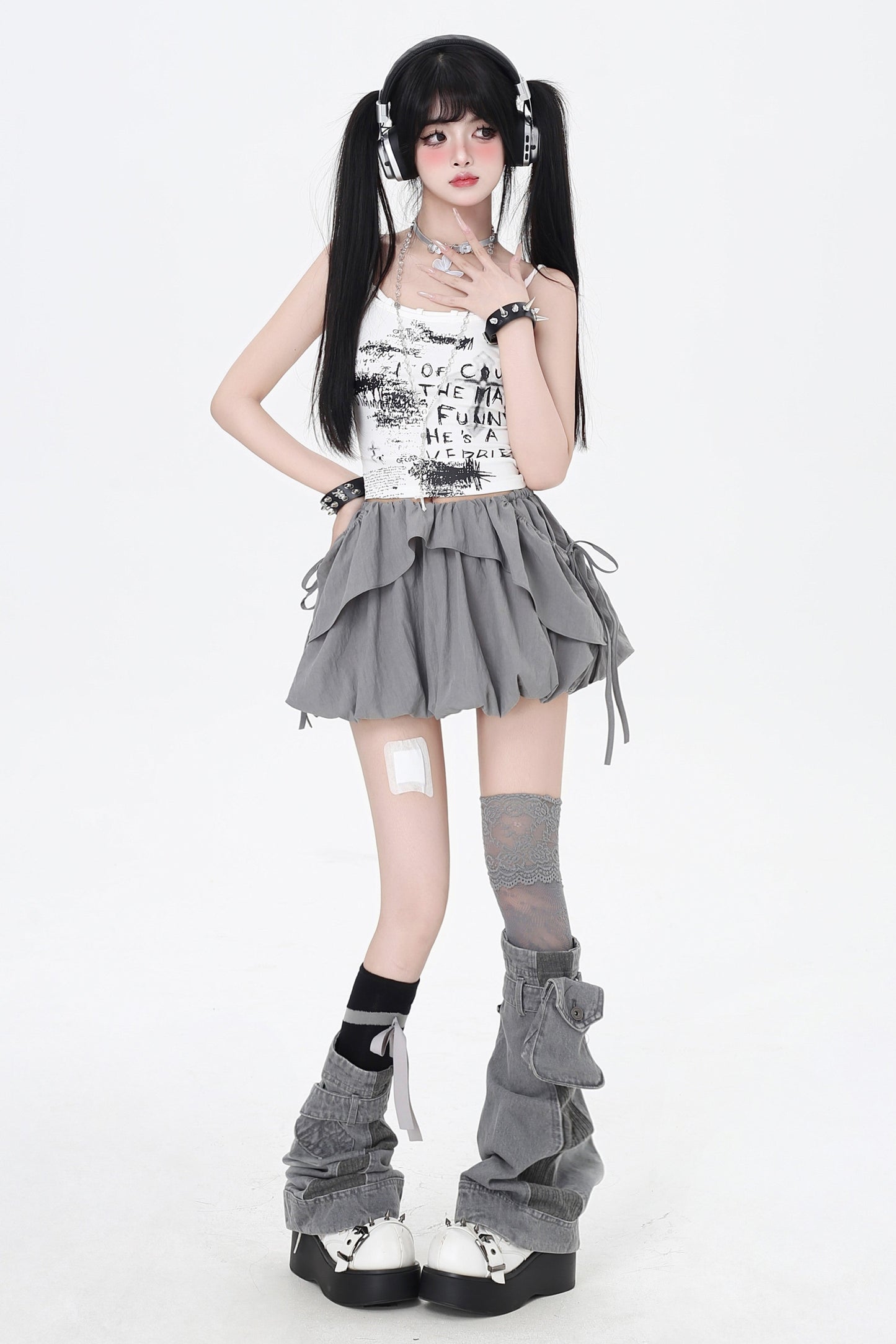 3-Style One-Shoulder Drawstring Top & Skirt