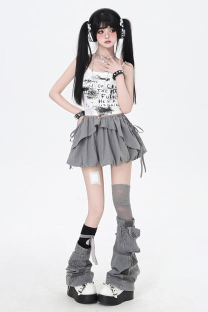 3-Style One-Shoulder Drawstring Top & Skirt