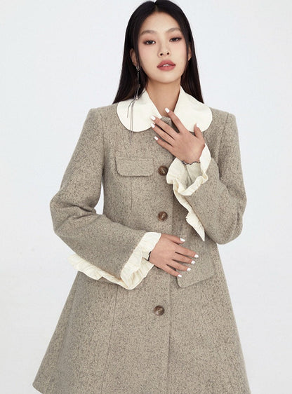 Doll Collar Ruffle Fur Wool Coat