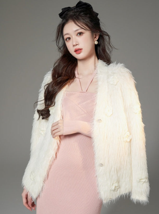 Mink Fur Over Rose Cardigan