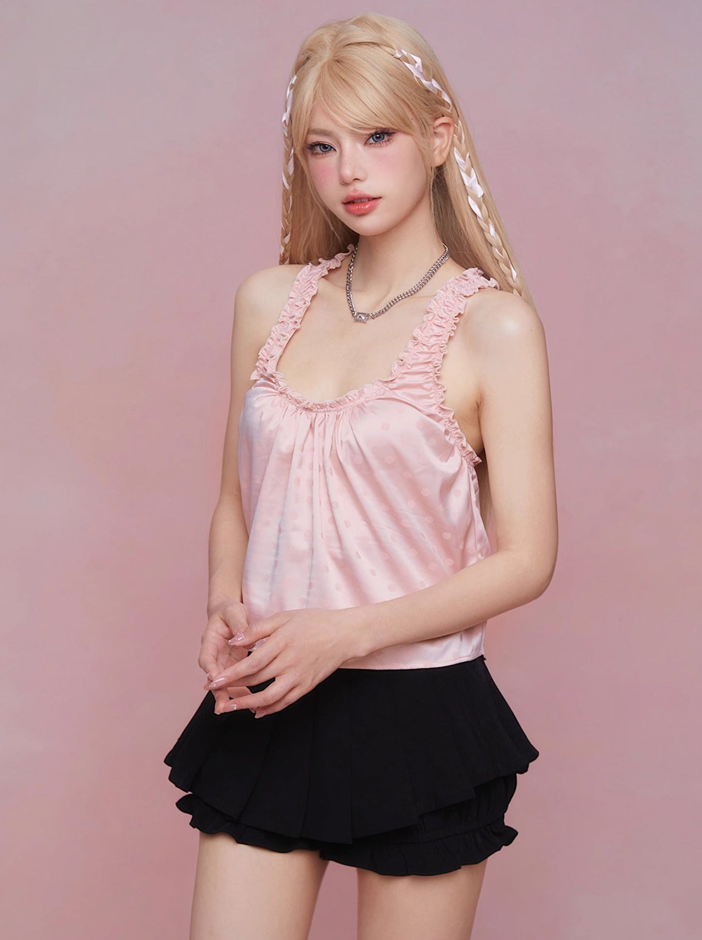 Shirred Suspender Sleeveless Top