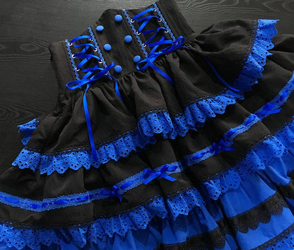 [Vorbestellfrist: 13. Juli] Kleinblaue Gothic-Lolita-Rüschen-Stufenkleid-Komplettset