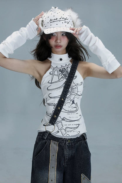 Y2Kノースリーブハイネックトップス