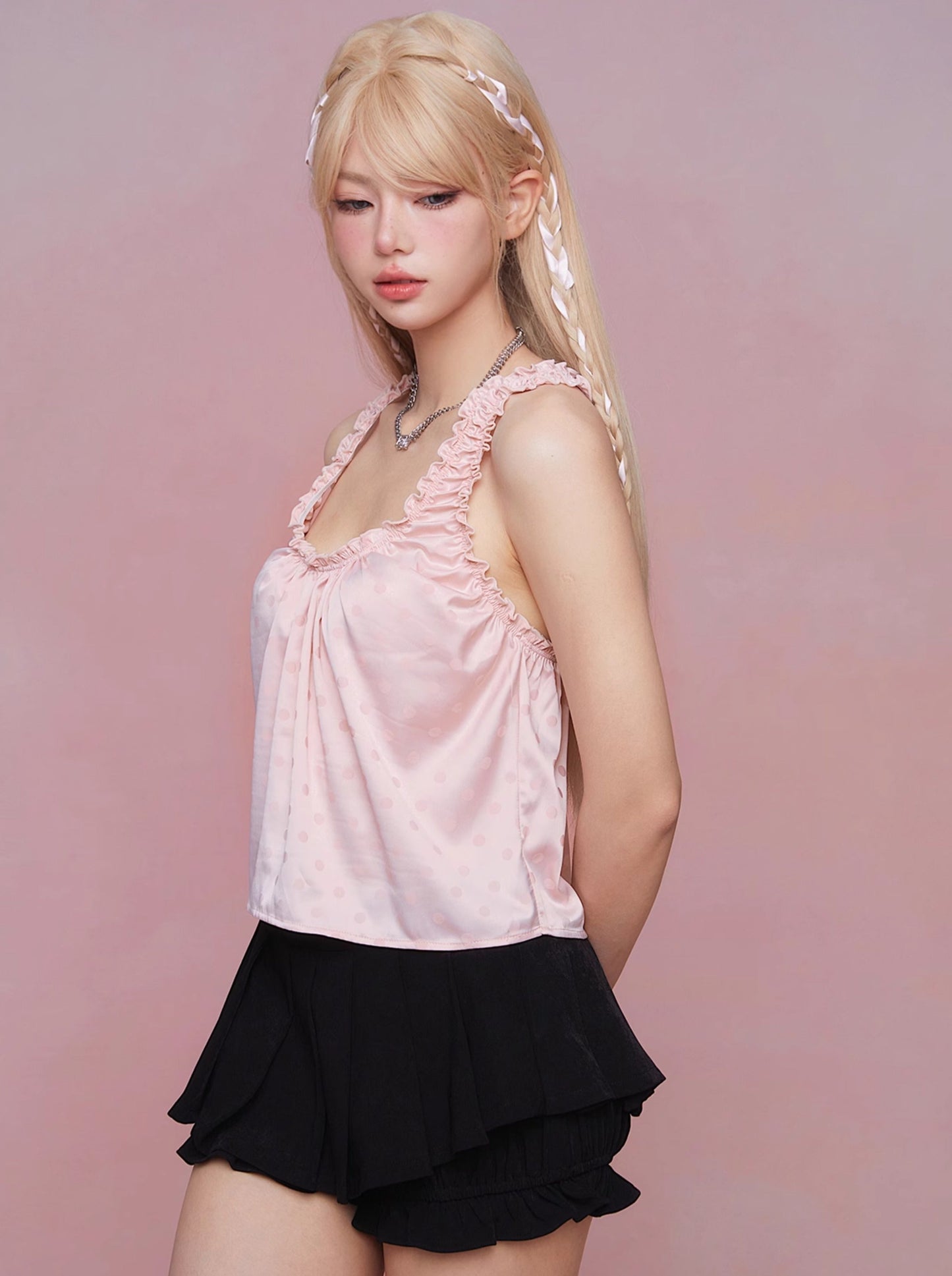 Shirred Suspender Sleeveless Top