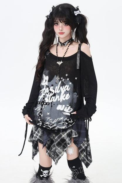 暗黑精靈輕皮革扣環塗鴉上衣