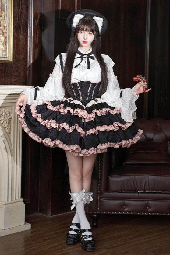 [Reservation product] Blackberry Pink Suspender Cake Skirt and Bucktail Begride Ribbon