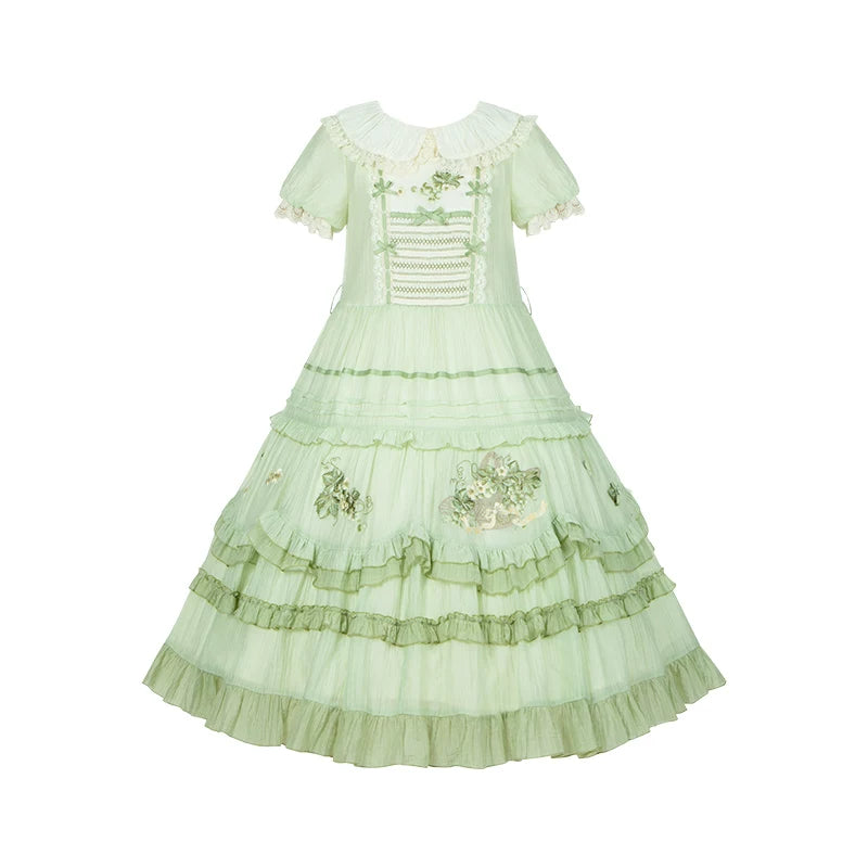 Green Embroidered Lolita One-Piece Dress + Cardigan + Hat + Belt + Accessories