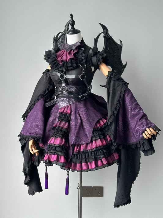 [Deposit] Dark Dragon Chinese style lolita black purple gothic style cosplay skirt Chinese Niang JSK
