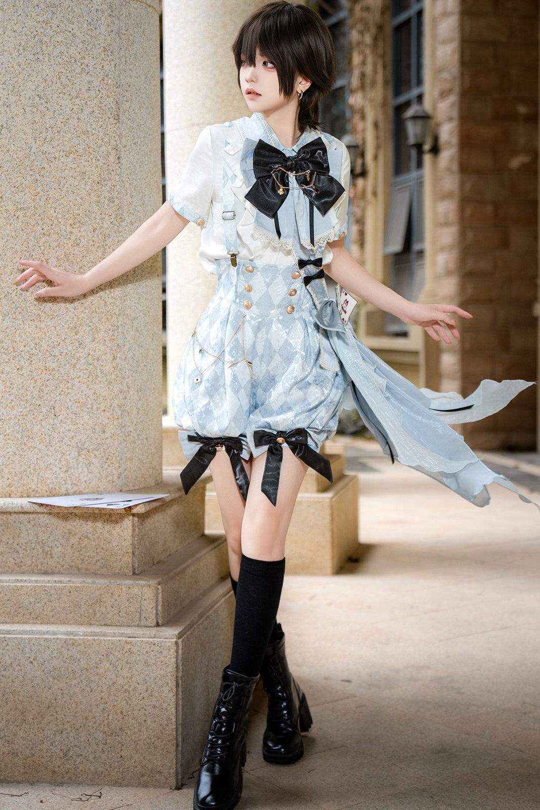 【予約商品】アリス皇子ロリータシャツ+ショートパンツ+ベルト