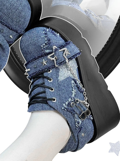 Denim Dark Thick Soled Shoes